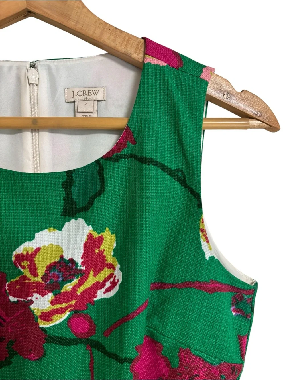 J.Crew Kelly green floral print sleeveless preppy structured sheath dress size 2
